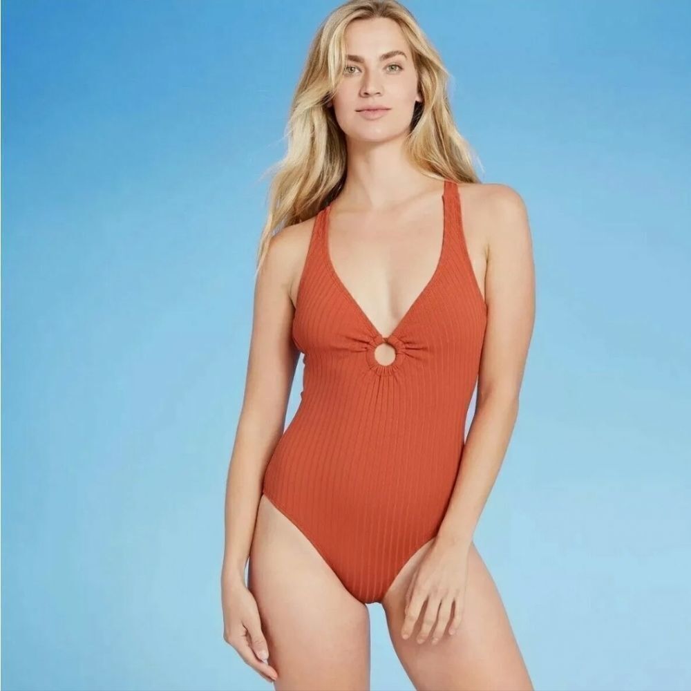 Womens Ribbed Ring Front One Piece Swimsuit Cinnamon- Kona Sol